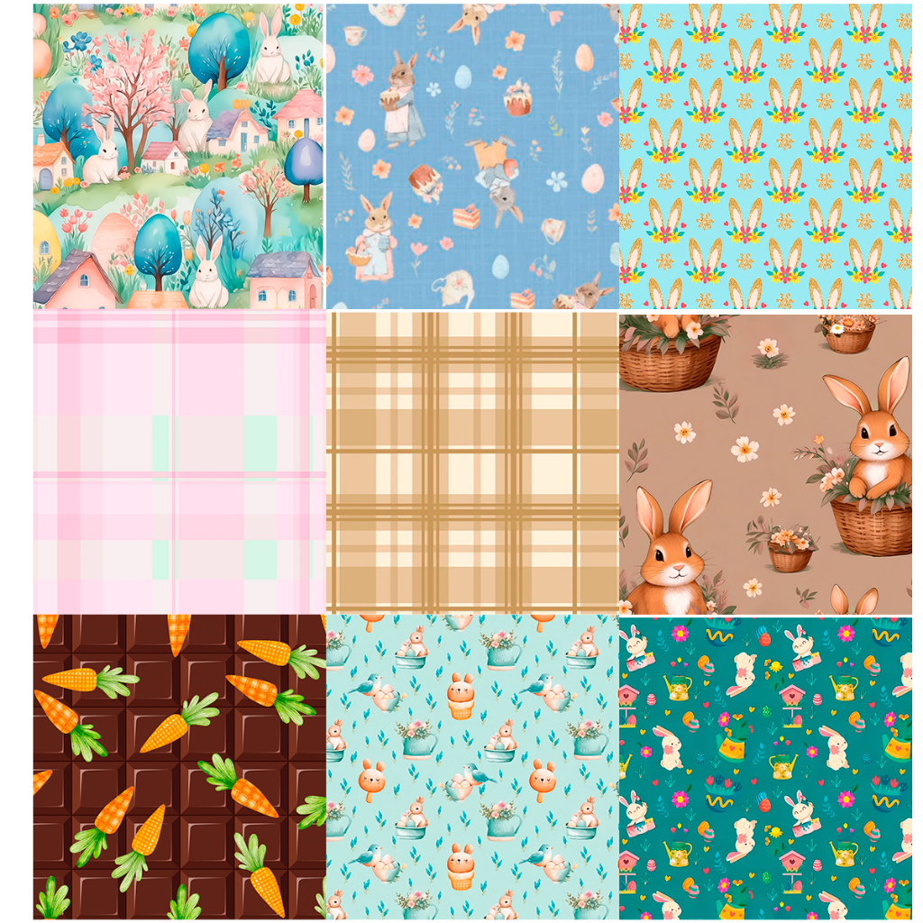 50cm - Tecido Tricoline 100% Algodão Estampa de Pascoa Coelho Cenoura Super Fofo