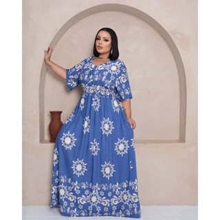 Vestido longo feminino plus size botão forrado em Oferta na Shopee