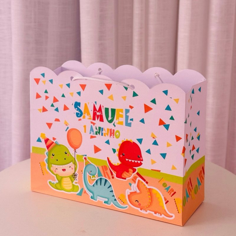 Sacolinha Personalizada Dino Baby ( PEGUE E MONTE ) festa - lembrancinha - aniversário