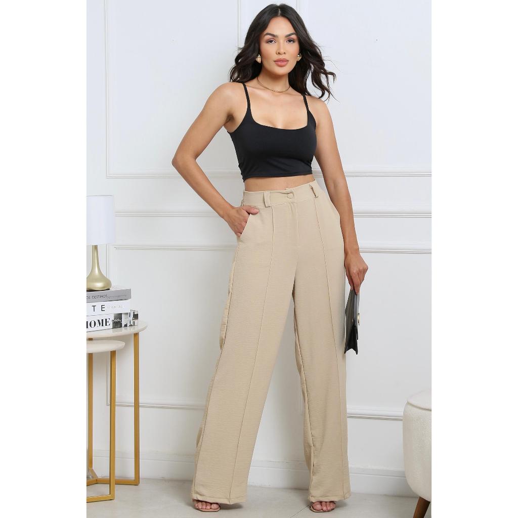 Calça Feminina Wide Leg Solta Alfaiataria Pantalona Social