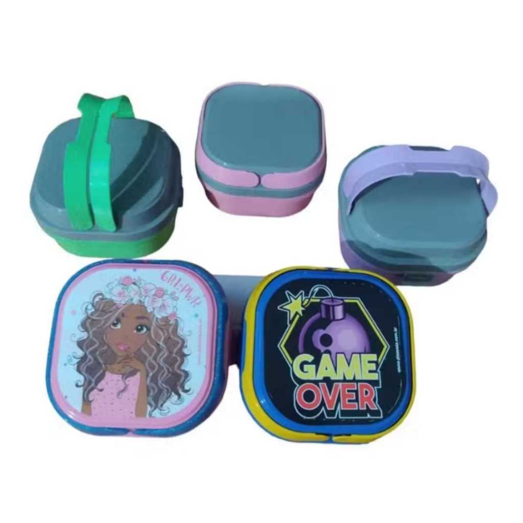 Kit 30 Marmitinha Kids Pote Com Alça e Divisória Escolar Lanche Plasvale