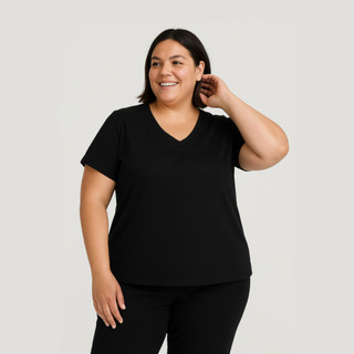 Blusa Feminina Básica Lisa Plus Size Com Decote V Confortável Soltinha Macia Leve de Viscolycra