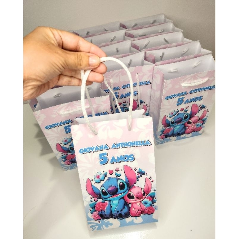 20 Sacolinhas surpresa Stich personalizada sacola de papel, sacolinha lembrancinha