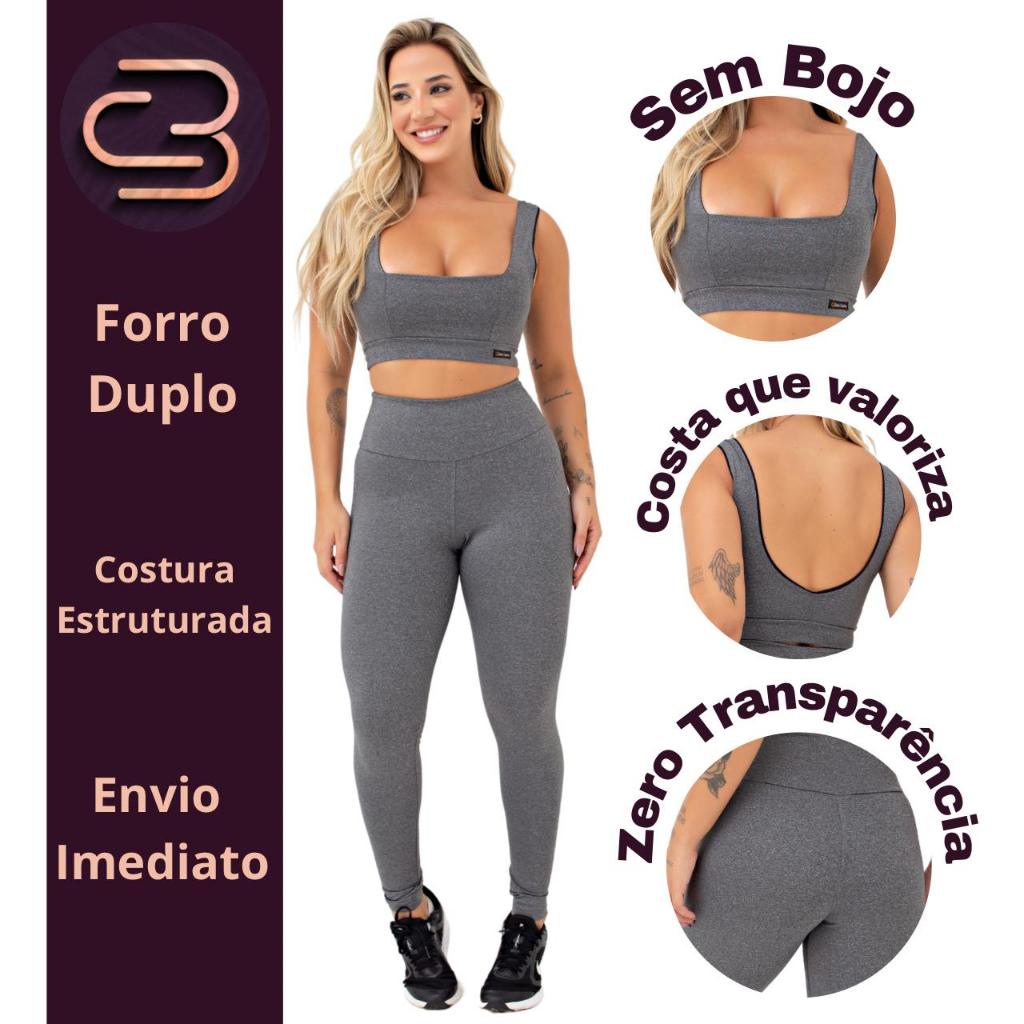 Conjunto Feminino Academia  Fitness Legging Cintura Alta Zero Transparência e Top  Forro Duplo