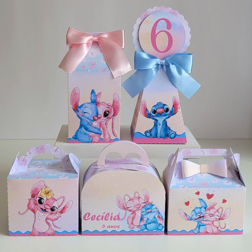 Kit de Caixinhas Personalizadas Stitch e Angel - Caixinhas personalizadas para Festa de Aniversário