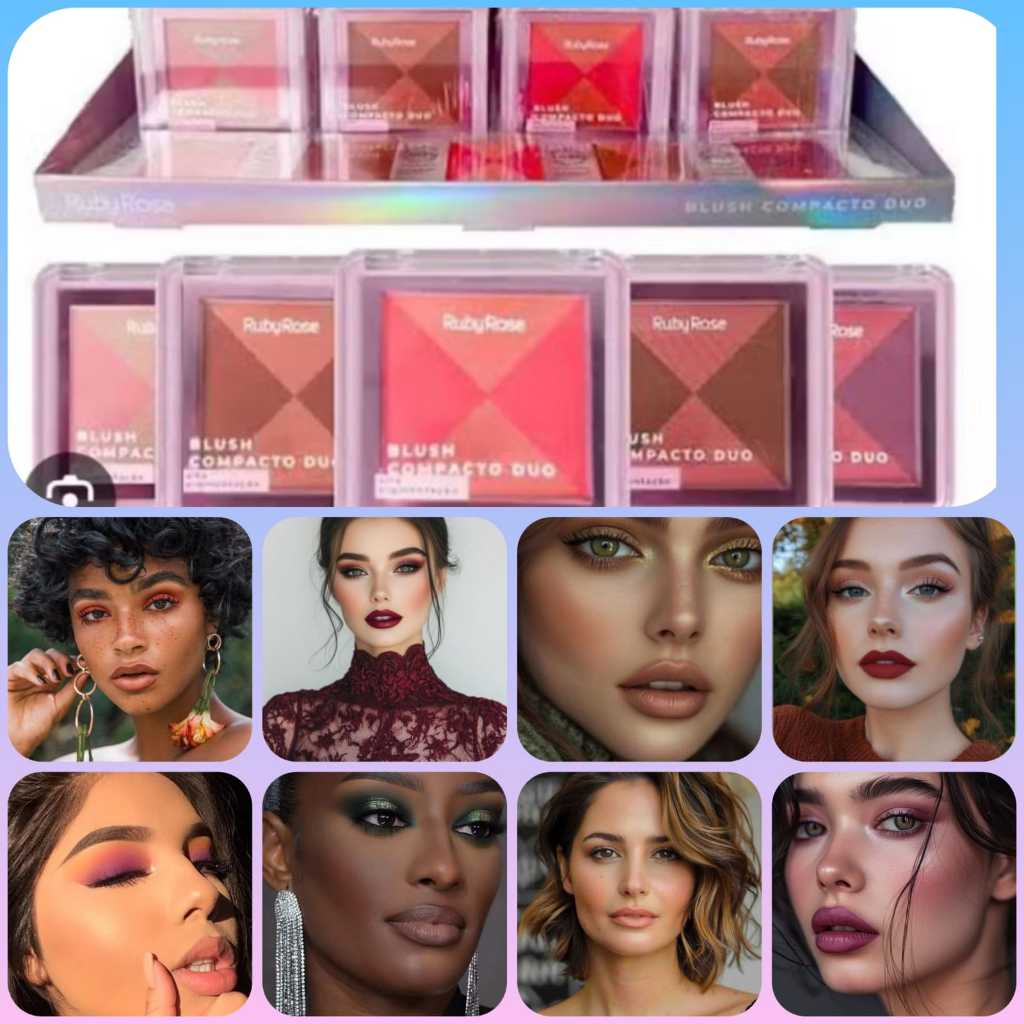 paleta Ruby Rose Blush e sombra multifuncional DUO Pó COMPACTO