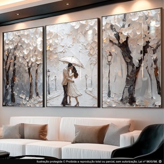 Quadro Decorativos Trio para Quarto Casal Romântico Floresta Flores Brancas Paz Amor Moderno Sala em Oferta na Shopee