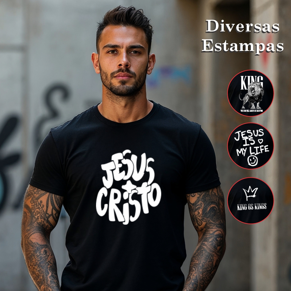 Camisa Camiseta Jesus Cristo Diversas Estampas Masculina Deus Dry Fit Manga Curta Confortável Gospel