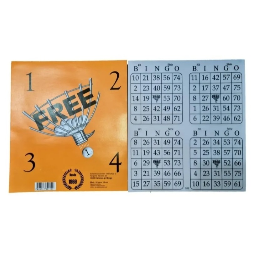 Cartela De Bingo 4x1 Jornal - 6 TALÕES DE 100 FOLHAS - (600 FOLHAS) FREE