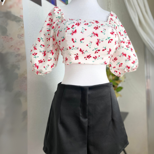 Glamaura Conjunto Feminino – Cropped Estampado com Bojo + Short Alfaiataria com Zíper Lateral