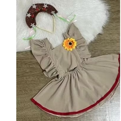 Vestido junino caipira de festa junina, Romper, Cangaceira tiara + turbante