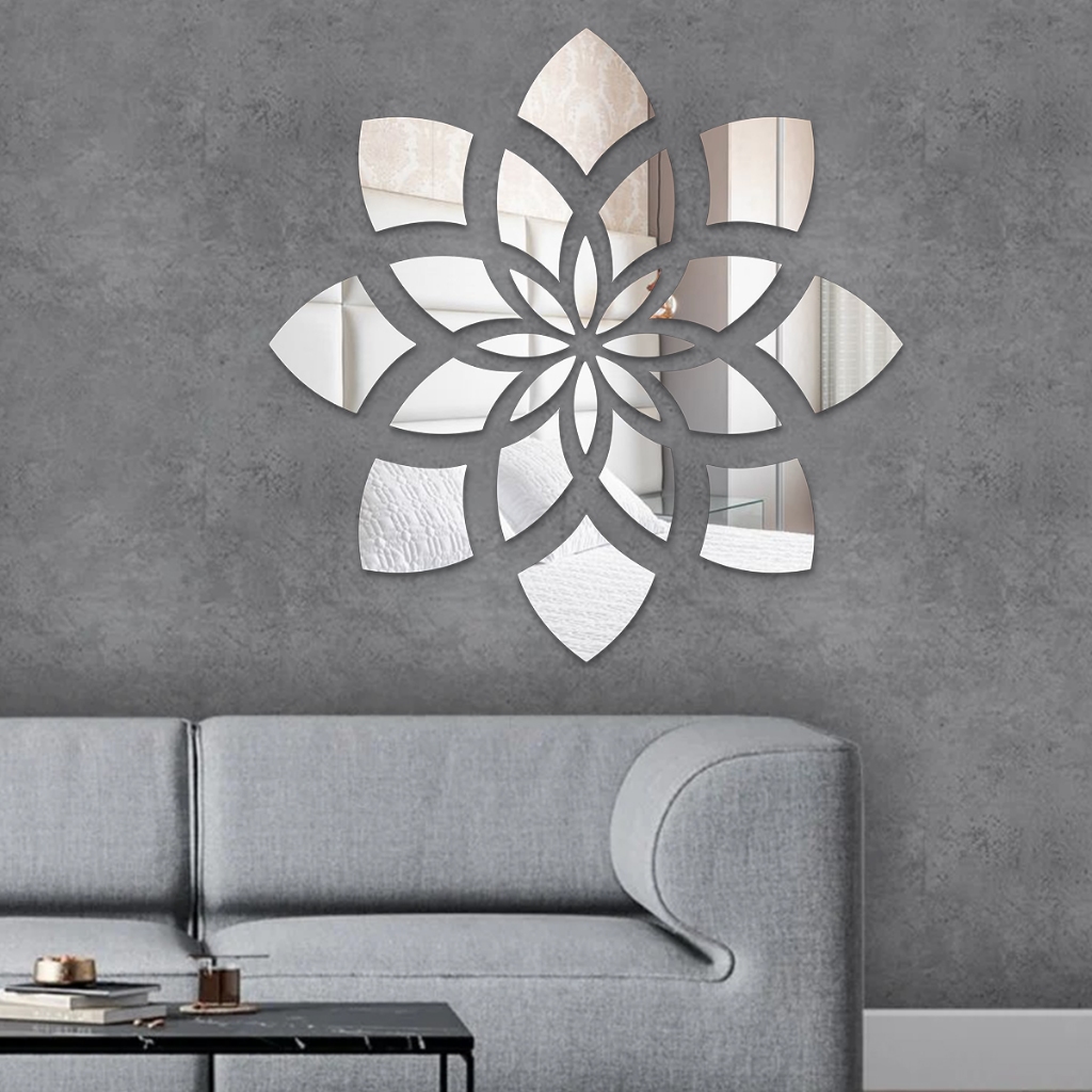 Imagem Espelho Decorativo Acrílico Kit 24 Peças Mandala 70x70cm Adesivo Decoração Para Sala Quarto Hall