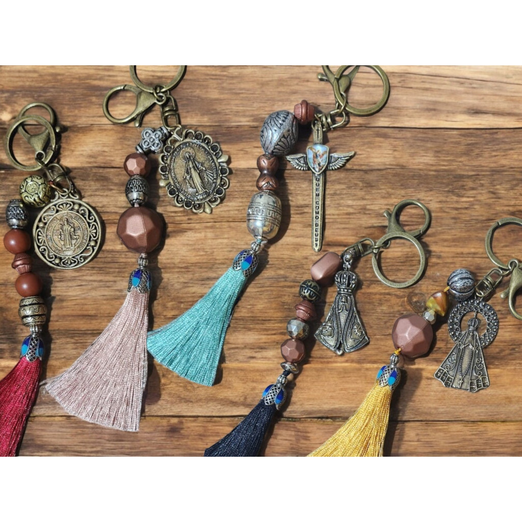 Chaveiro Luxo bronze Nossa senhora aparecida graças são bento medalha são miguel espada pendurar bolsa chave são jorge