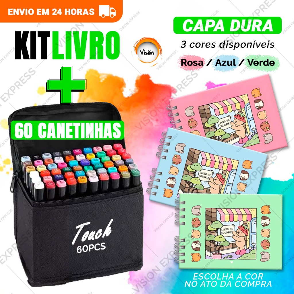 Livro De Colorir Boogie Goods Capa Dura ou Kit 24/60 Canetinha + Caderno Bob Goods