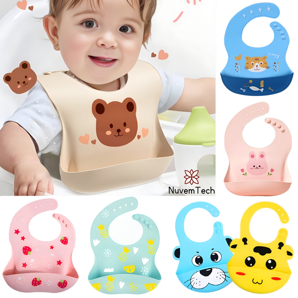 Babador De Silicone Alimentação Impermeável Para Bebê Infantil Bandana Cata Pega Migalhas Sem BPA Menina Menino Bibs Blw em Oferta na Shopee