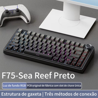Teclado Gamer AULA F75 Sea Reef Black Mecânico RGB ABNT2 USB em Oferta na Shopee