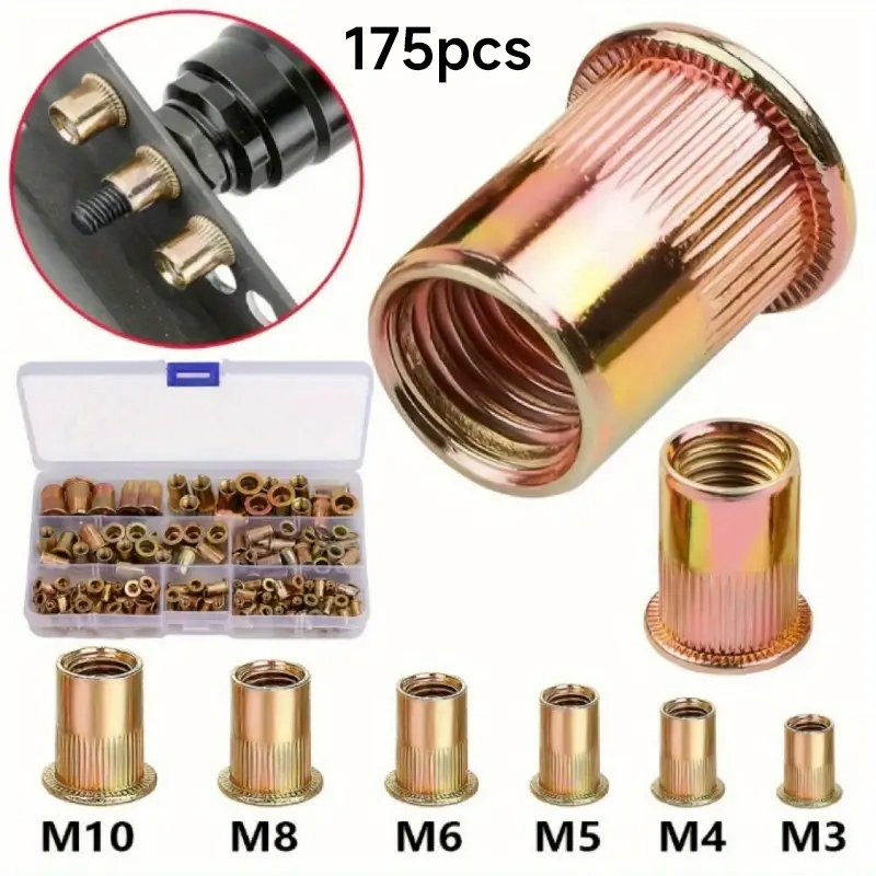 175 Peças De Rebites De Rosca M3 M4 M5 M6 M8 M10 Aco Porca De Rebite Com Cabeça Plana