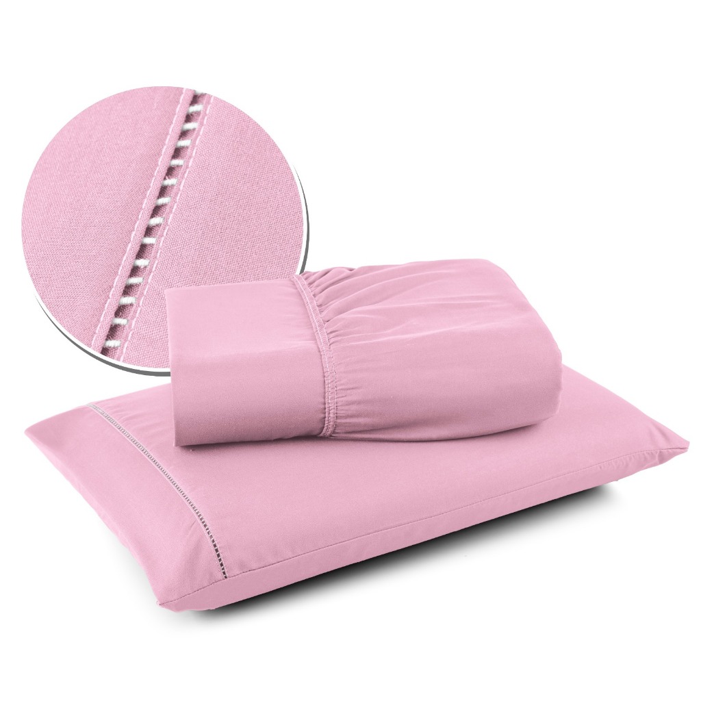 Lençol Para Cama Box Solteiro Ponto Palito -Micropercal + 01 Fronhas -MARCOSSHOP