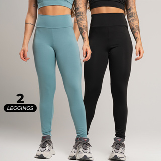 Kit 2 calças leggings básicas fitness cintura média academia em Oferta na Shopee