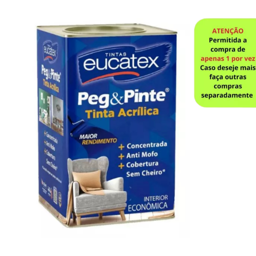 Tinta Eucatex Acrilica Pintura Parede de Interiores Peg E Pinte 18l Cores em Oferta na Shopee