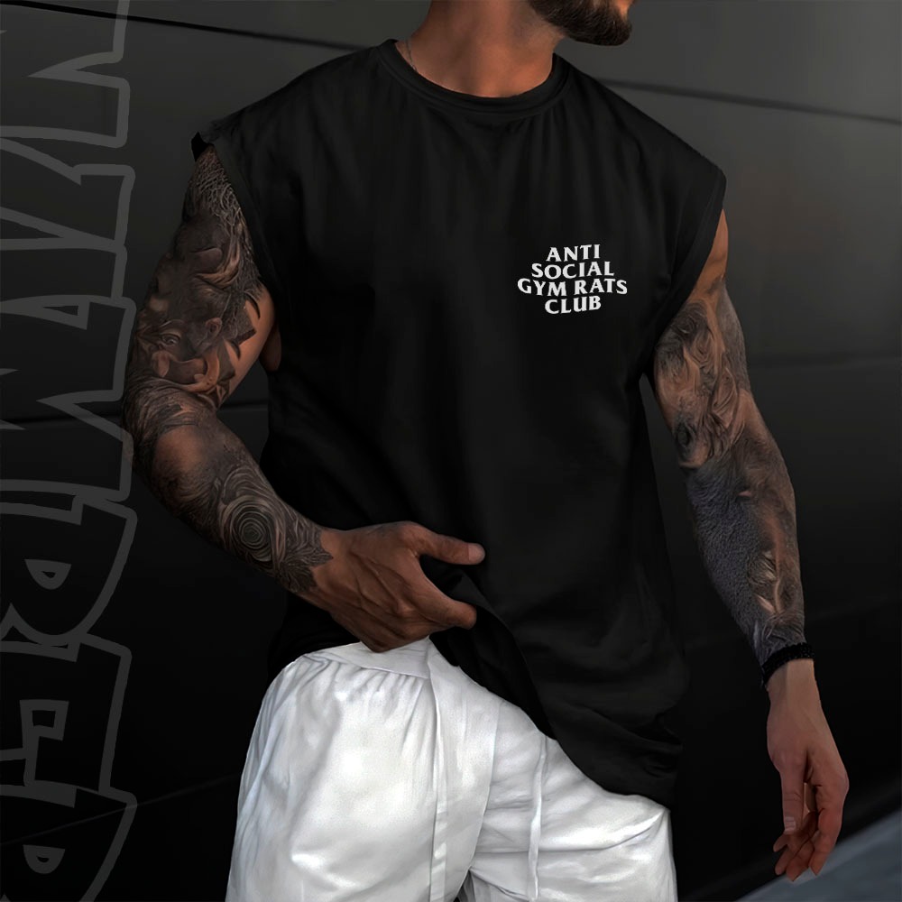 Camiseta regata oversized em algodao gym anti social gym rat club academia em algodao unissex tshirt