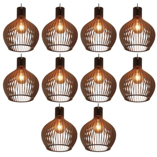 kit 10 Pendentes Luminarias Grande Com Fiação Completa Cor Marrom 28 x 34 cm - 10GMM em Oferta na Shopee