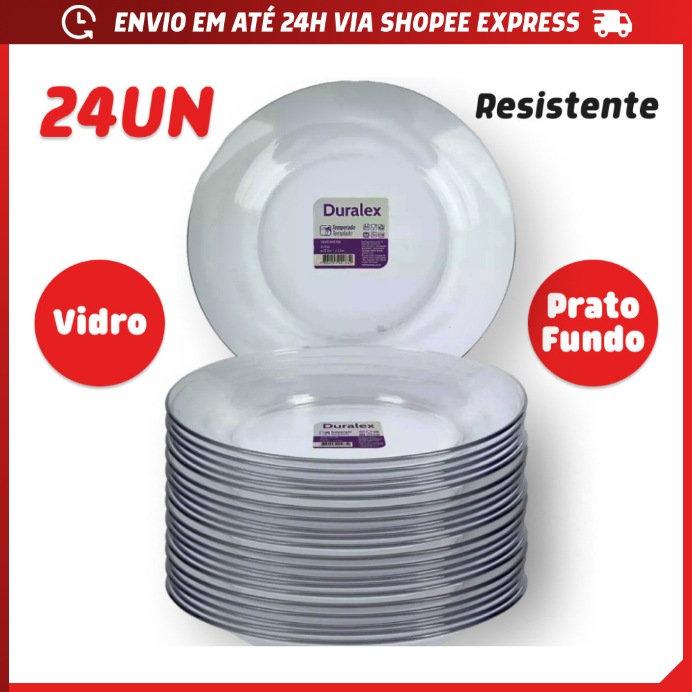 Conjunto 12/24 Pratos Duralex Astral Fundo Transparente Resistente