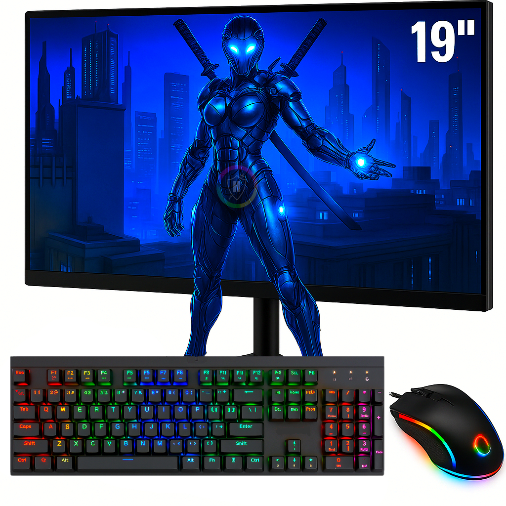 Kit Monitor Gamer 19" 20" HD Windscreen + Mouse e Teclado Gamer Led RGB