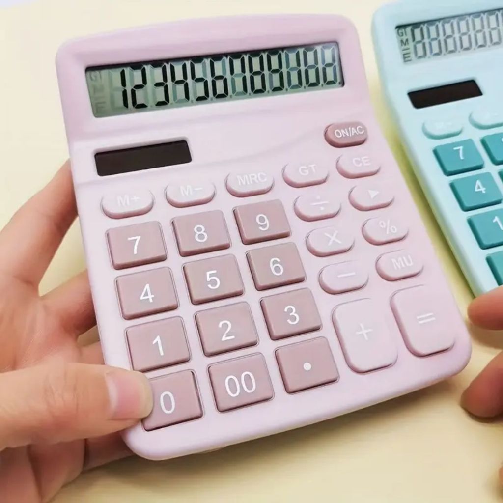 Calculadora Mesa Comercial Escritório Grande 12 Dígitos Solar e Pilha Azul Rosa Colorida em Oferta na Shopee