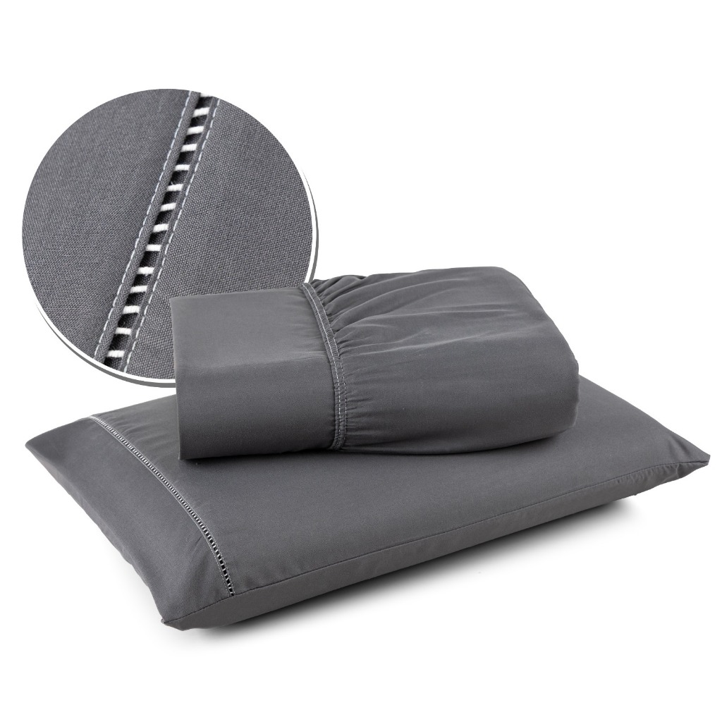 Lençol e Fronha Micropercal Ponto Palito Para Colchão Solteiro - Cores Váriadas