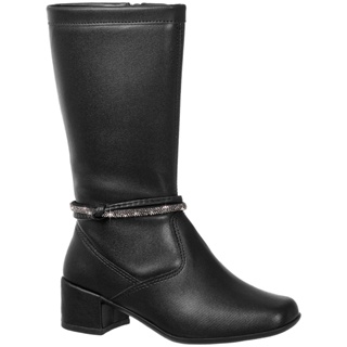 Bota Feminina Infantil GiGiL Teen Menina Saltinho Baixo Cano Longo Bico Quadrado Tira Strass Brilho Confortável Casual em Oferta na Shopee