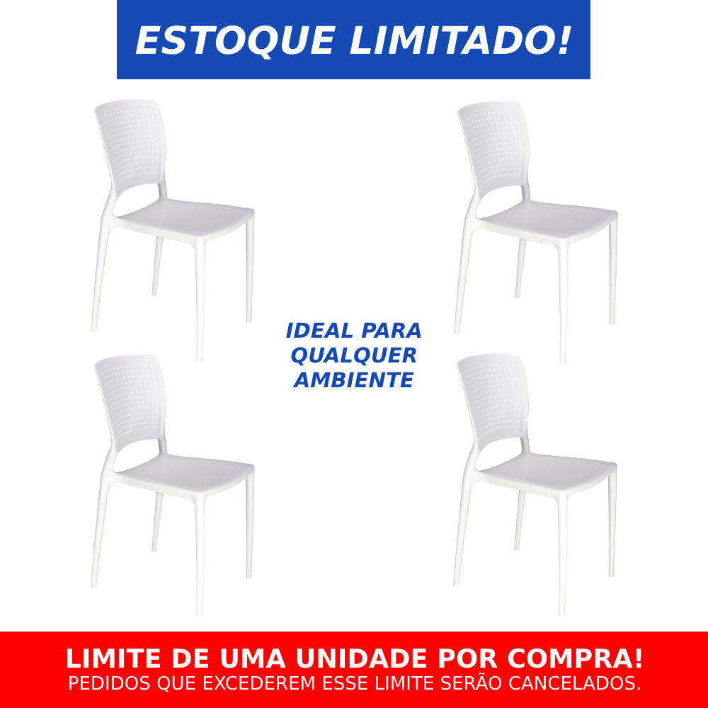 Kit 4 Cadeiras Safira Branca Tramontina P/Restaurante Jardim Lanchonete Jantar