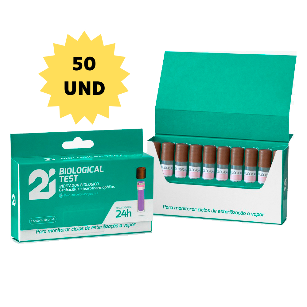 Teste Indicador Biológico Para Autoclave Kit C/ 50 Testes 2i