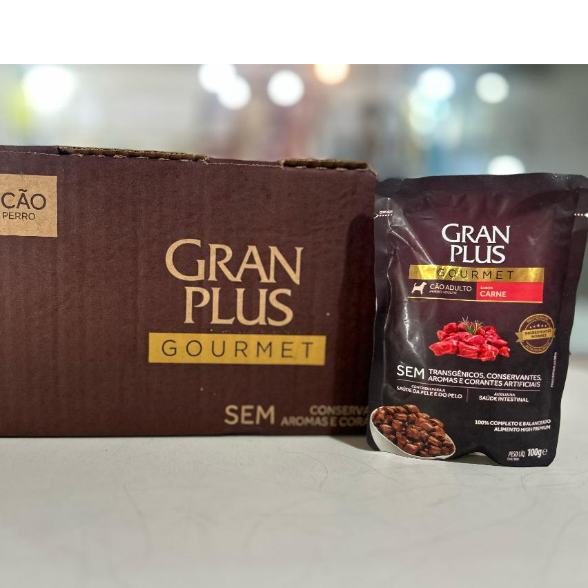Sache úmido gran plus kit 18 unidades gourmet cão adulto carne 100g