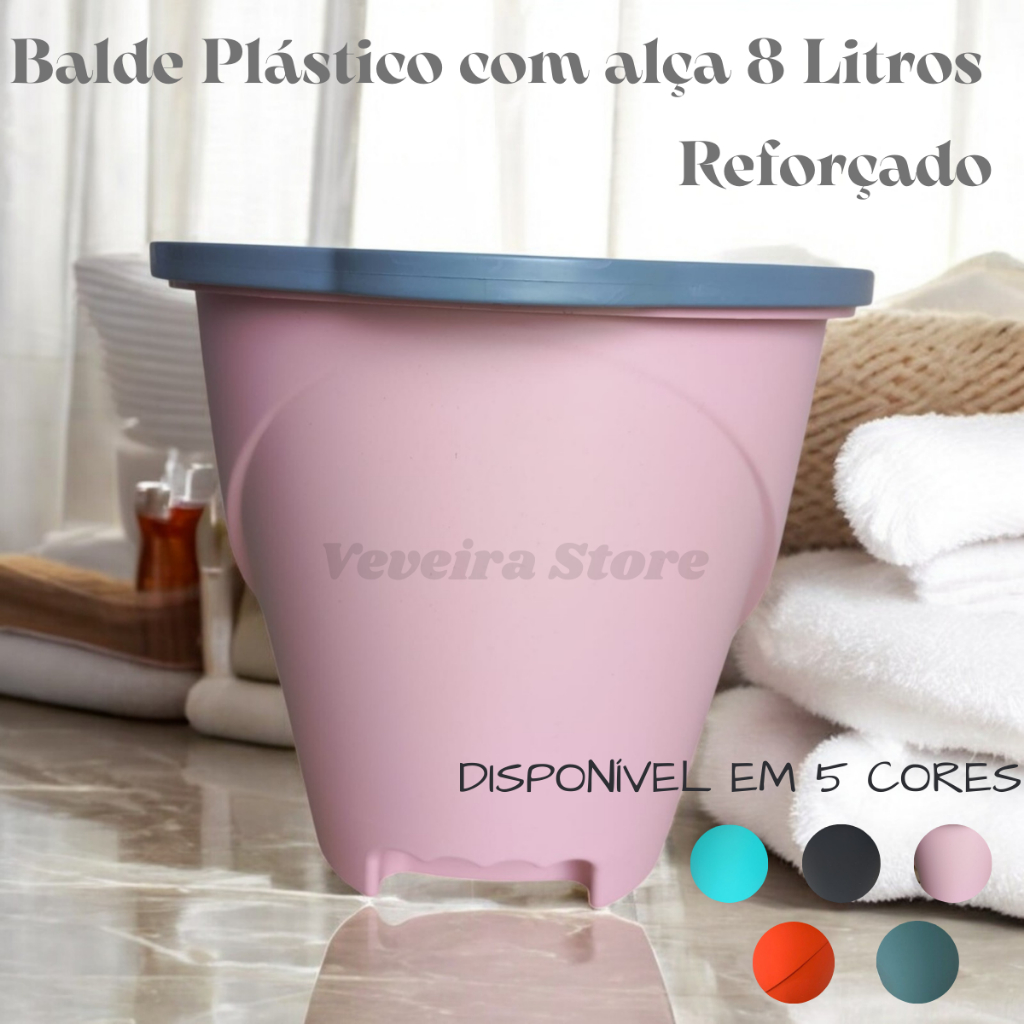 Balde Plástico com Alça Reforçado 8 Litros Multiuso Organização Limpeza em Oferta na Shopee