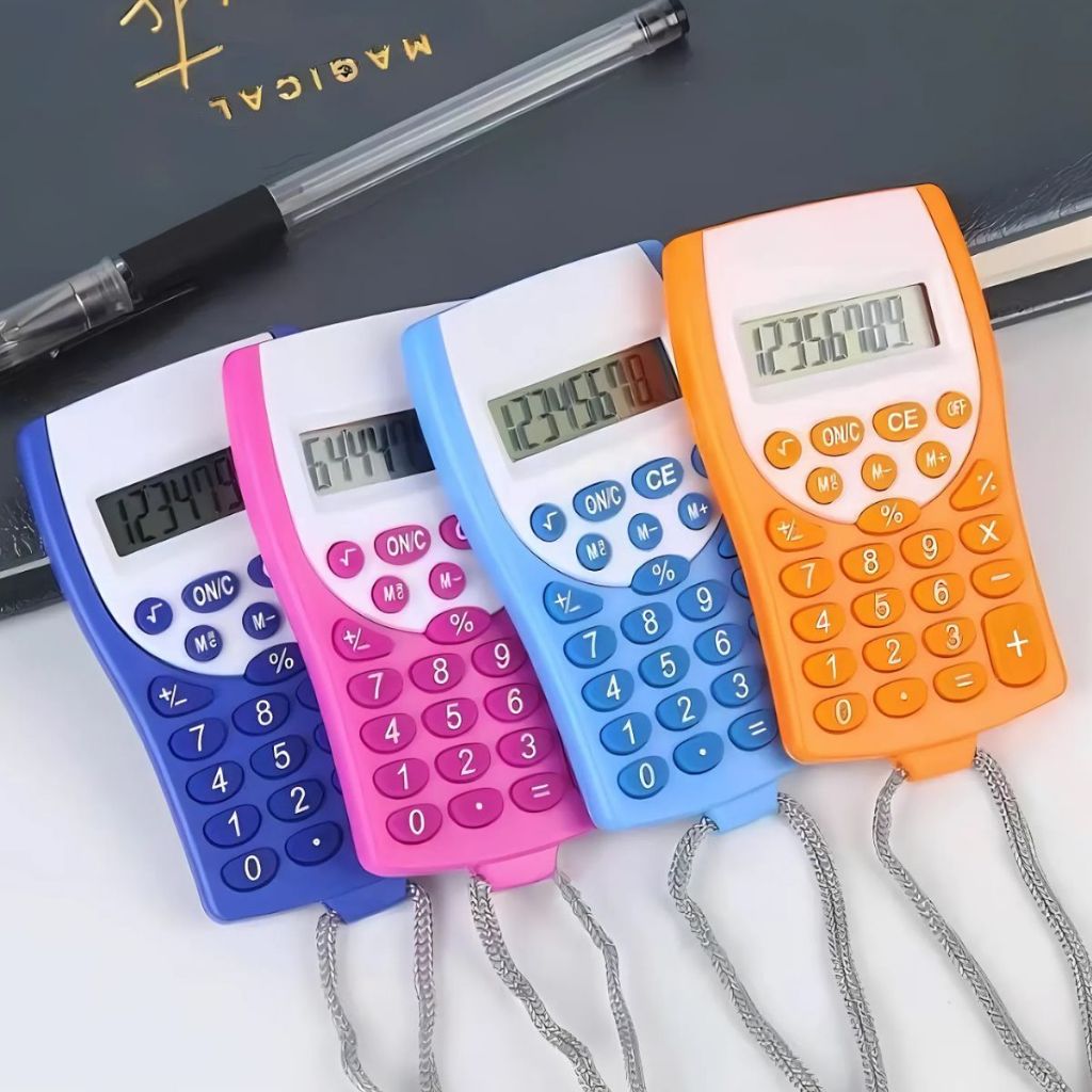 Mini Calculadora De Bolso 8 Dígitos com Cordão Portátil Neon Escritório Finanças