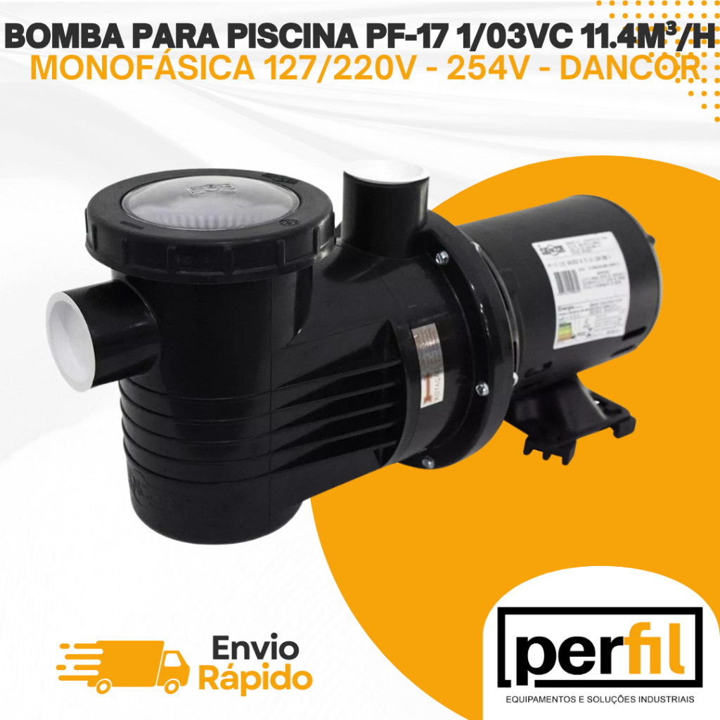 Bomba Piscina, cascata e hidromassagem Dancor PF-17 1/3CV Monofásica 127/220V 11,4m³/h Filtro Limpeza