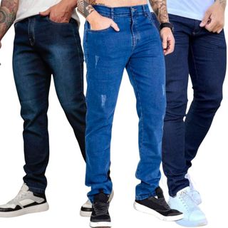 KIT Até 3 Calças Jeans Masculina Skinny C/ Lycra Elastano Casual Trabalho em Oferta na Shopee