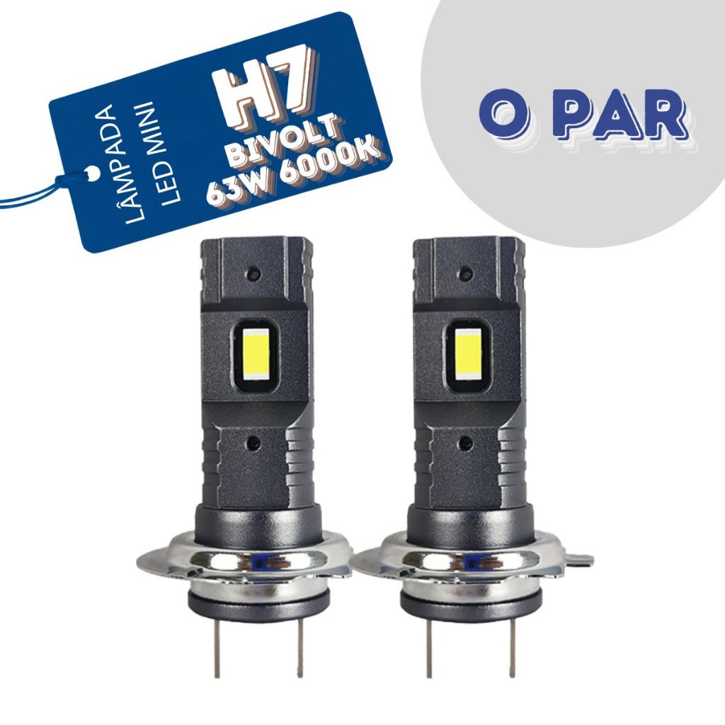 Lâmpada Led Mini Farol H7 Bivolts 12V/24V 63W 6000K 12000 LUMMES CANBUS (Embalagem com 2 unidades - o par)