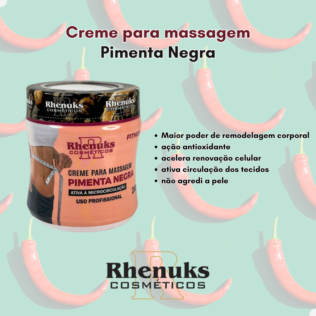 Creme Redutor Corporal Abdominal para Reduzir Celulite Estrias Gordura Pimenta Negra 200g