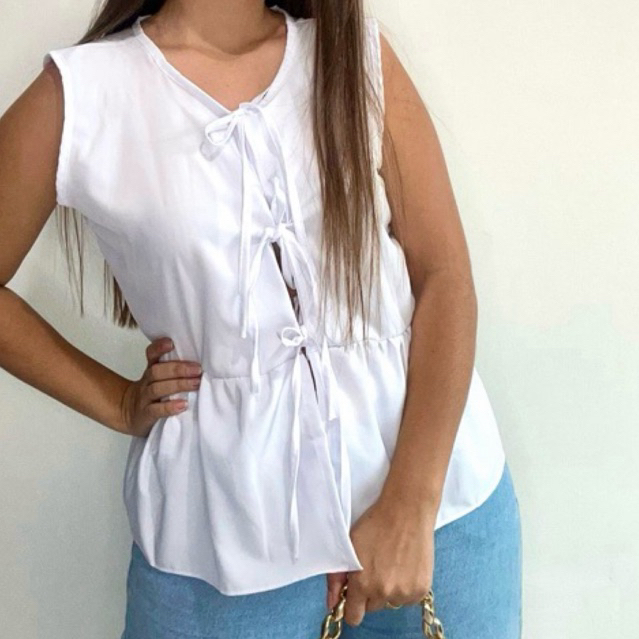 Blusa Bata Feminina Peplum Laço Frontal / Tendência 2025