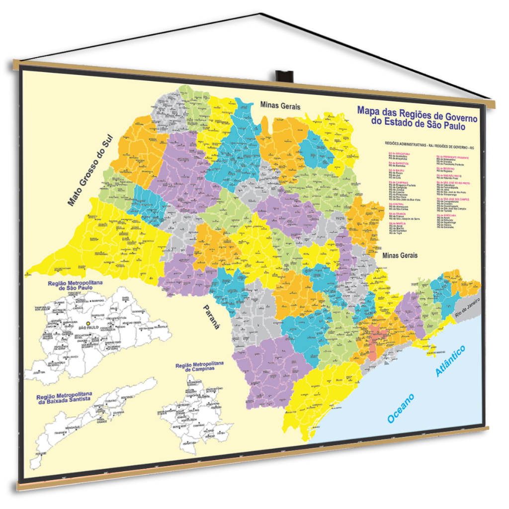Mapa Estado São Paulo Politico Regiões Governamentais Banner Geográfico em Oferta na Shopee