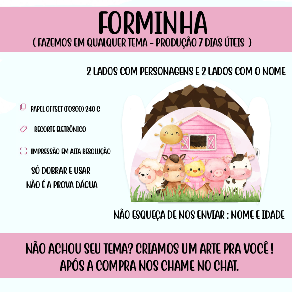Forminhas Personalizadas de Doce - Brigadeiro - 4 Pétalas- Festa Aniversário - Forminha Fazendinha Rosa