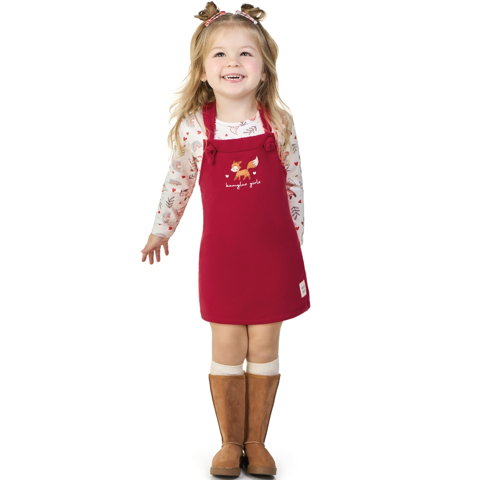 Conjunto Salopete Moletom penteado e blusa malha térmica sublimada Kamylus 1 a 3 anos