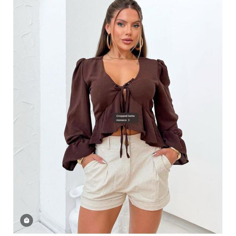 Blusa cropped boho chic duna amarracao na frente