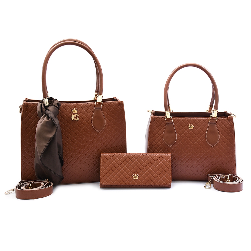 Kit Bolsa Feminina Tote Grande Alça Tiracolo Mão/Ombro Com Lenço + Bolsa Média + Carteira Feminina
