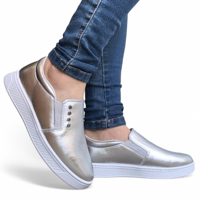 Tênis Feminino Slip On Prata Ramarim 2487206-6 - Women Shoes