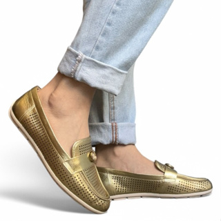 Mocassim Feminino Couro Ouro Vazado Comfortflex 2561332-7 em Oferta na Shopee