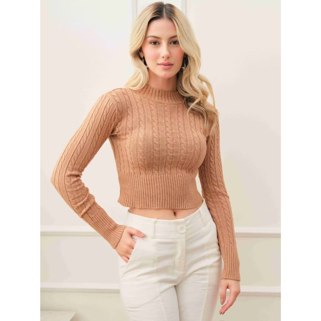 Blusa Feminina Tricô MODAL Gola Baixa Canelada – Estilo Elegante e Justo para o Inverno
