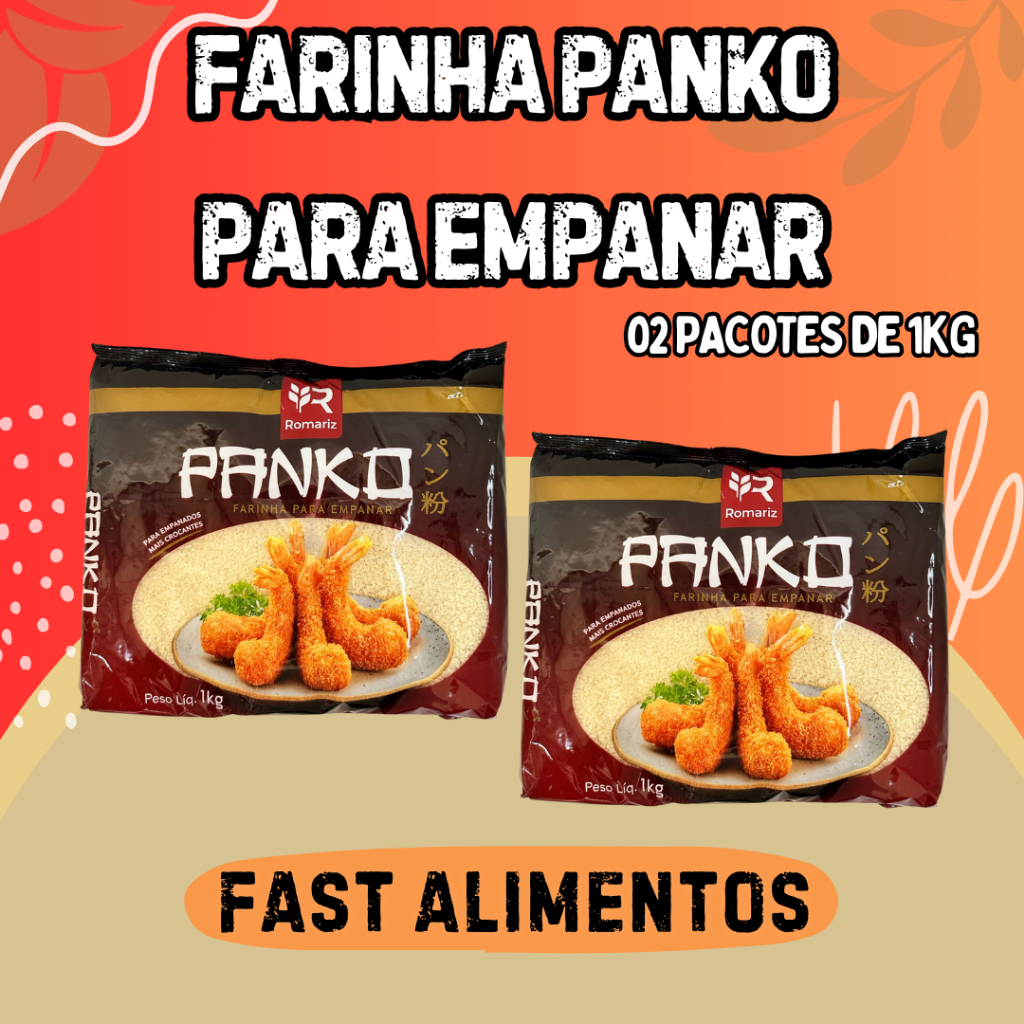 02 Farinha Panko de 01 kg Econômica (2x1kg) Para Empanar Frango Peixe Frutos do Mar Super Crocante